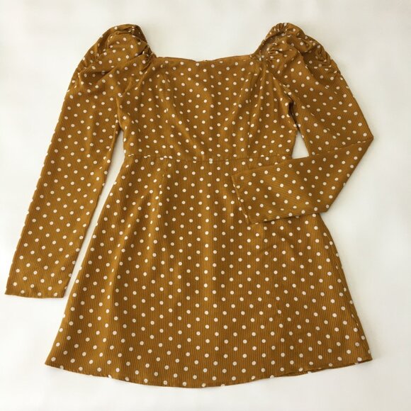 Whiteroom + Cactus Womens M Above Knee Dress Mustard Yellow & White Polka Dots - Picture 15 of 16